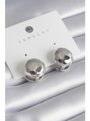 Callerrons Accessories  Pirinç Gümüş Renk Işleme Detay Top Model Kadın Küpe - EBJ240229W19787