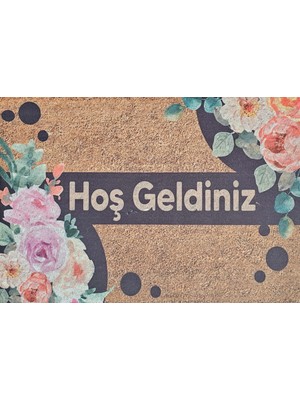 By Dora Dijital Baskı Kapı Önü Paspasları Renkli Çiçekli  *hoşgeldiniz Model 1*