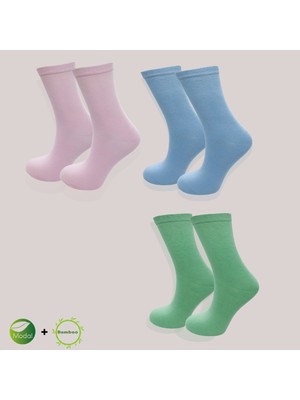 Kral Socks Kadın Çorabı (Bambu+Modal) Ter Emici Dikişsiz Model Soket Uzun Çorap (3 Çift) Karma Renk