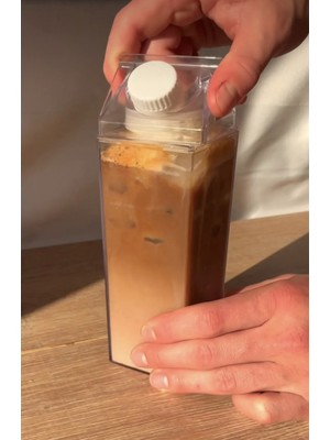 Tekno Trust Çok Renkli 500ML Mika Süt Kutu Tasarımlı Su Kahve Içecek Şişesi | Cam Değildir | Kahve ve Sunum Bar
