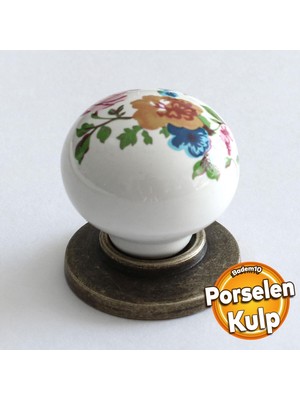 Badem10 Gerçek Porselen Kulp Çiçekli Düğme Mobilya Mutfak Dolabı Çekmece Dolap Kulpları Kapak Kulpu Kulbu