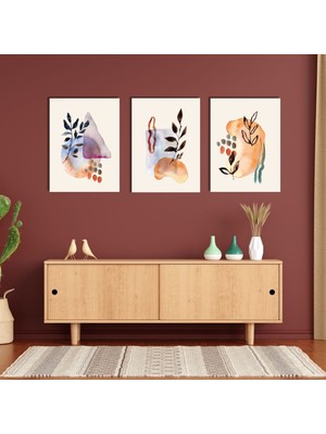 Gaagart 3'lü Kanvas Duvar Tablosu Seti Çizgisel Soft Tasarım Boho