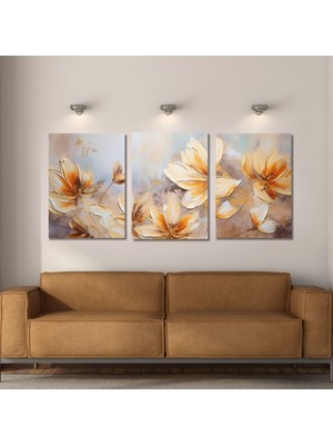 Gaagart 3'lü Kanvas Duvar Tablosu Seti Soft Manolya Çiçekleri