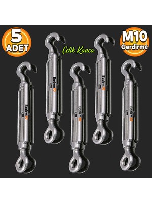 Badem10 Çelik Kanca M10 Yük Halat Gerdirme Galvanizli Paslanmaz Çektirme Yük Gergi Demiri 5 Adet