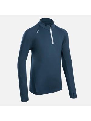 Kiprun Çocuk Uzun Kollu Koşu Tişörtü - Fermuarlı Yaka - Lacivert - Kiprun Warm 100