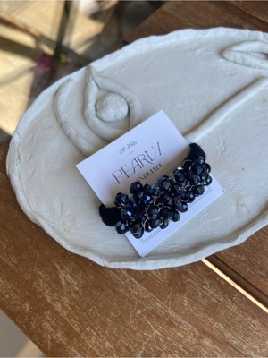 Pearly Handmade Lacivert Kristal Saç Lastik Toka