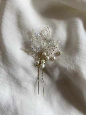 Pearly Handmade Inci Kristal Gold Firkete Topuz Tokası