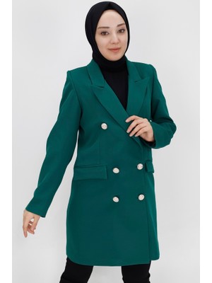 By Coolest Butik 2401 Sahte Cep Detaylı Kruvaze Yaka Blazer Ceket