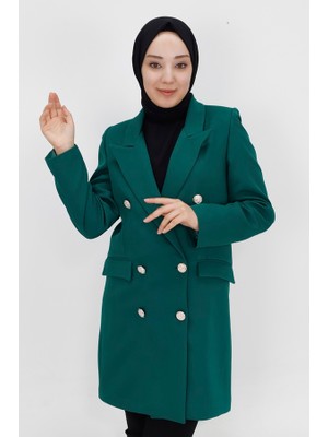 By Coolest Butik 2401 Sahte Cep Detaylı Kruvaze Yaka Blazer Ceket