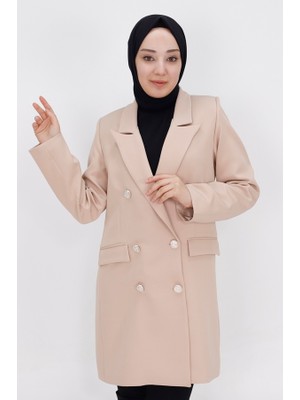 By Coolest Butik 2401 Sahte Cep Detaylı Kruvaze Yaka Blazer Ceket