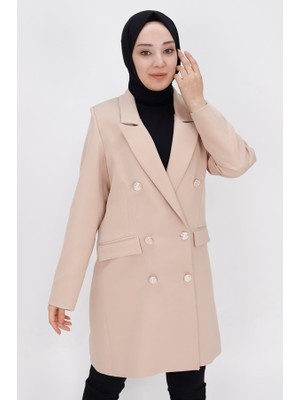 By Coolest Butik 2401 Sahte Cep Detaylı Kruvaze Yaka Blazer Ceket