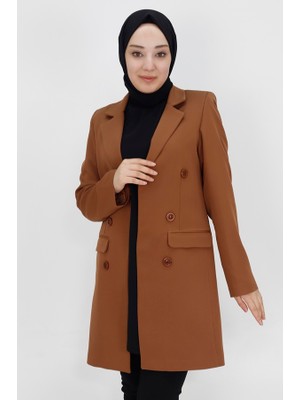 By Coolest Butik 2402 Düğme Detaylı Kruvaze Yaka Blazer Ceket