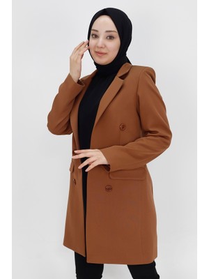 By Coolest Butik 2402 Düğme Detaylı Kruvaze Yaka Blazer Ceket