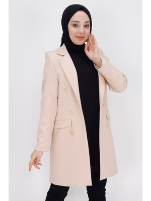 By Coolest Butik 2402 Düğme Detaylı Kruvaze Yaka Blazer Ceket