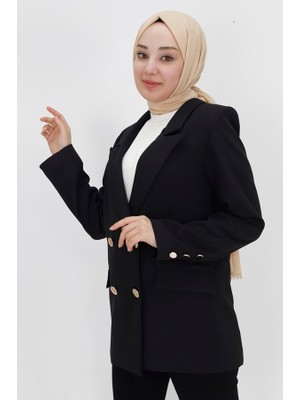 By Coolest Butik 2403 Sahte Cep Detaylı Kısa Boy Kruvaze Yaka Blazer Ceket