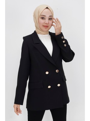 By Coolest Butik 2403 Sahte Cep Detaylı Kısa Boy Kruvaze Yaka Blazer Ceket