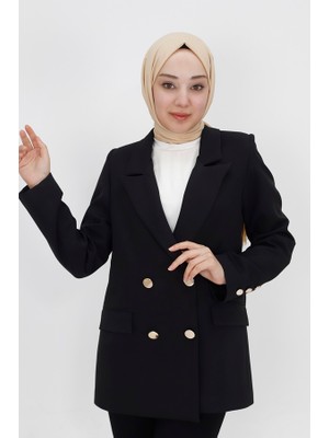 By Coolest Butik 2403 Sahte Cep Detaylı Kısa Boy Kruvaze Yaka Blazer Ceket