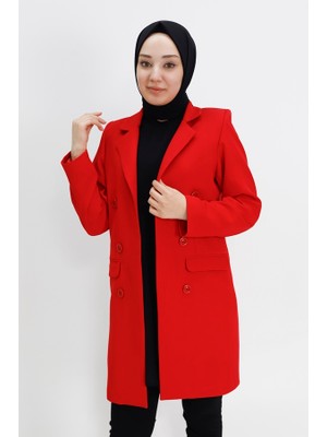 By Coolest Butik 2402 Düğme Detaylı Kruvaze Yaka Blazer Ceket