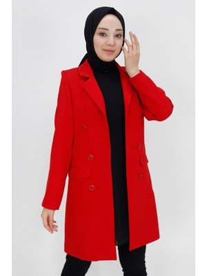 By Coolest Butik 2402 Düğme Detaylı Kruvaze Yaka Blazer Ceket