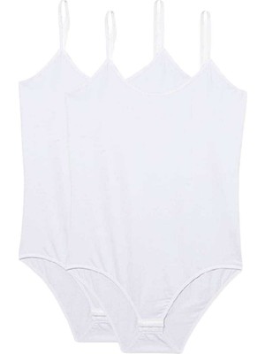 Pileli Store 2 Adet Battal Beden Ip Askılı Kadın Çıtçıtlı Body Beyaz