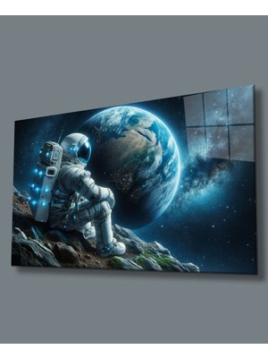 Miraaxx Uzay Görseli Astronot Cam Tablo Yapay Zeka Hediyelik Büyük Tablo Ev Ofis Dekoru