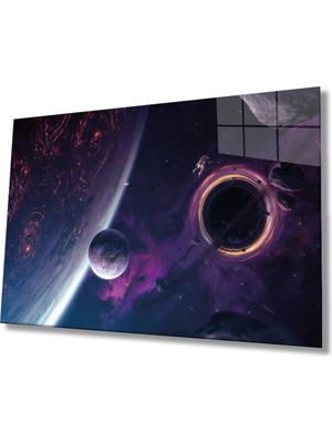 Miraaxx Uzay Evren Cam Tablo, Ev ve Ofis Duvar Dekoru, Hediyelik Büyük Temperli 4 mm Cam Tablo