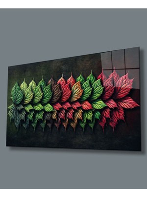 Miraaxx Yaprak Görseli Kırmızı Yeşil Cam Tablo Yapay Zeka Hediyelik Büyük Tablo Ev Ofis Dekoru