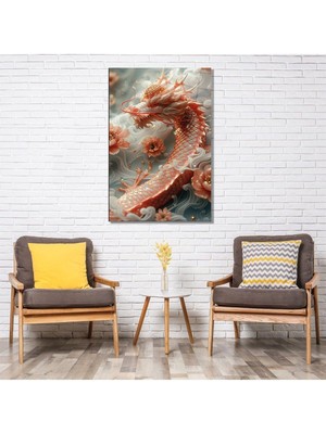 Miraaxx Çiçekler Arasında Ejderhanın Dansı Cam Tablo Hediyelik Büyük Tablo Ev Ofis Dekoru