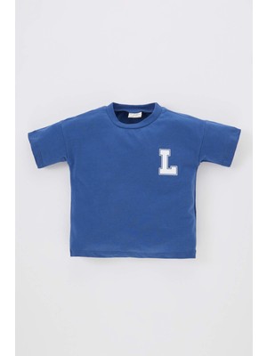 DeFacto Erkek Bebek Kısa Kollu Baskılı Tişört Bisiklet Yaka Mor Günlük Stil B7011A524SM