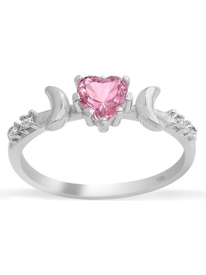 Silveranka 925 Ayar Gümüş Pembe Kalp Taşlı Vintage Yüzük