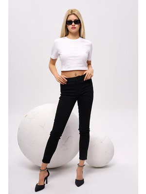 olafre Miu Yazılı Beyaz Crop T-Shirt Pamuklu T-Shirt Basic T-Shirt Bluz