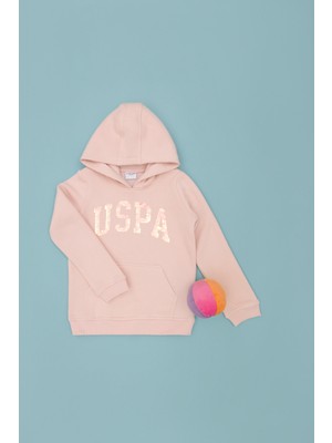 U.S. Polo Assn. Kız Çocuk Toz Pembe Basic Kapüşonlu Sweatshirt 50272615-VR050