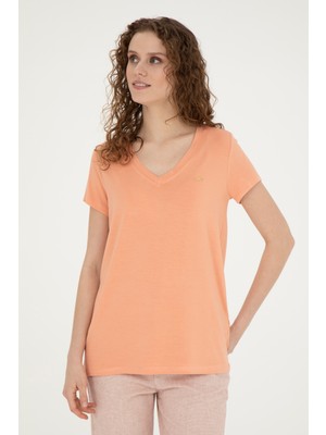 U.S. Polo Assn. Kadın Somon Basic V Yaka Tişört 50280019-VR047