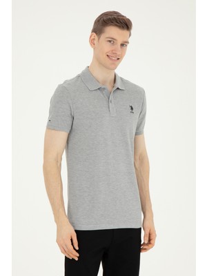 U.S. Polo Assn. Erkek Slim Fit Polo Yaka Gri Melanj Basic Tişört 50279613-VR086