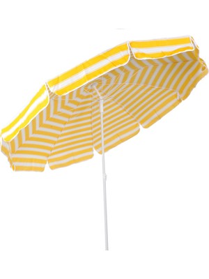 Belde Şemsiye - F 200 Delüks Sarı Beyaz Plaj Şemsiyesi 2 Metre Gölgelik Alanı Katlanır Ve Eğilebilir 