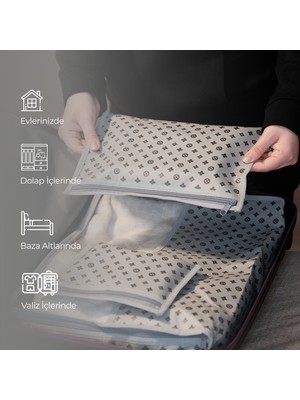 Cuty Home Ev Tekstil Düğme Desen Gri Valiz Organizer -7 Li Set