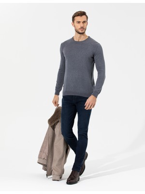 Pierre Cardin Erkek Gri Melanj Slim Fit Bisiklet Yaka Basic Triko Kazak 50258993-VR086