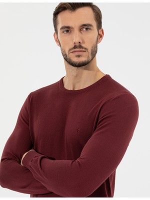 Pierre Cardin Erkek Bordo Slim Fit Bisiklet Yaka Basic Triko Kazak 50258993-VR014