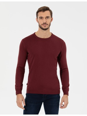 Pierre Cardin Erkek Bordo Slim Fit Bisiklet Yaka Basic Triko Kazak 50258993-VR014