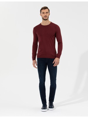 Pierre Cardin Erkek Bordo Slim Fit Bisiklet Yaka Basic Triko Kazak 50258993-VR014