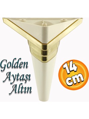 Badem10 Golden Köşe Lüks Mobilya Grubu Kanepe Sehpa Tv Ünitesi Koltuk Ayağı 14 cm Krem Altın Baza Ayakları