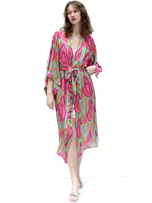 Mita Concept Pembe Desenli Kimono