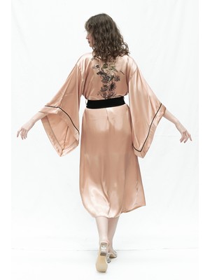 Mita Concept Gold Yarasa Kol Saten Kimono