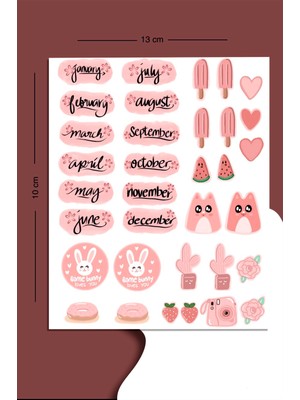 Liyacraft Pembe Temalı Sticker Seti Planner Ajanda Bullet Journal Için Uygun Set