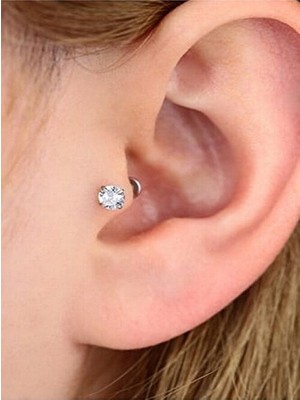 Mazen 316L Paslanmaz Kararmaz Cerrahi Çelik Zirkon Taşlı 8mm Tragus Helix Kıkırdak Yuvarlak Model Piercing