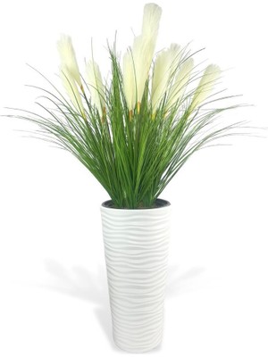 Nettenevime Yapay Çiçek Panpas Püskül Salon Bitkisi Beyaz Uzun Kumsal Vazoda 128*60CM