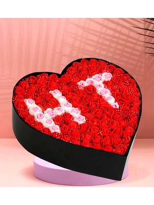 Giftstime Kalp Kutu Tasarımlı New Çift Harfli New Kalp Kutu Çiçek Kırmızı Gül