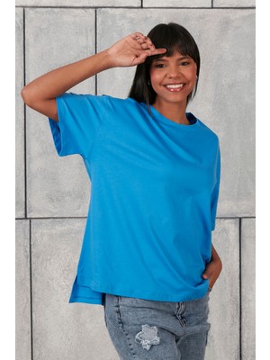 Fancy Kadın Oversize Kalıp Bisiklet Yaka %100 Pamuk Basic T-shirt