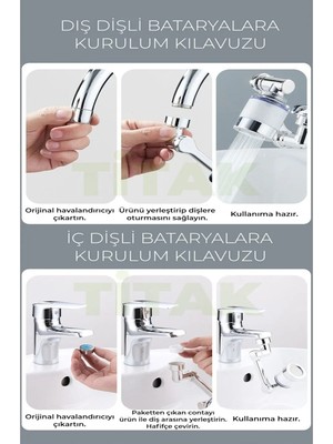 FAWER Faucet & Shower Fawer Arıtmalı 1080 Derece Dönebilen Evrensel Perlatör Musluk Ucu Filtre Musluk Başlığı