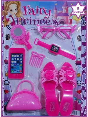 8'li Makyaj Çantası Gözlük Ayna Saat Tarak Telefon Terlik Çanta Evcilik Oyuncak Güzellik Seti 3+ Ya